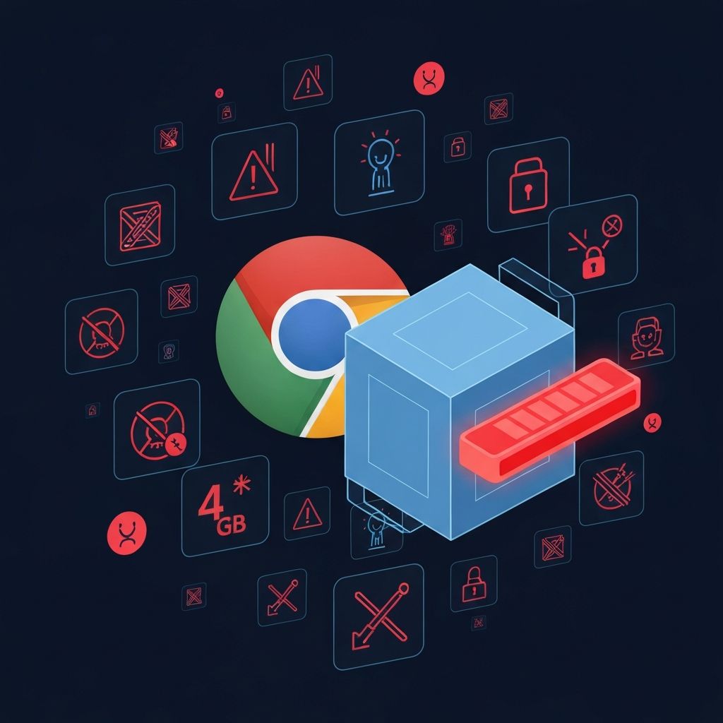 Chrome privacy concerns illustration showing browser logo with warning icons