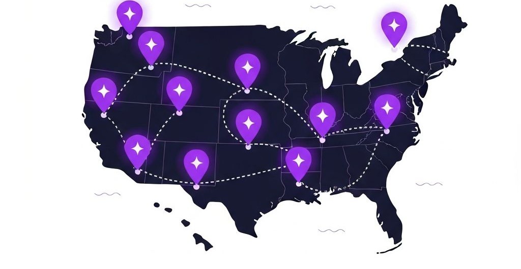 Claude SMB Tour map showing 10 US cities with free half-day AI workshops for local business owners