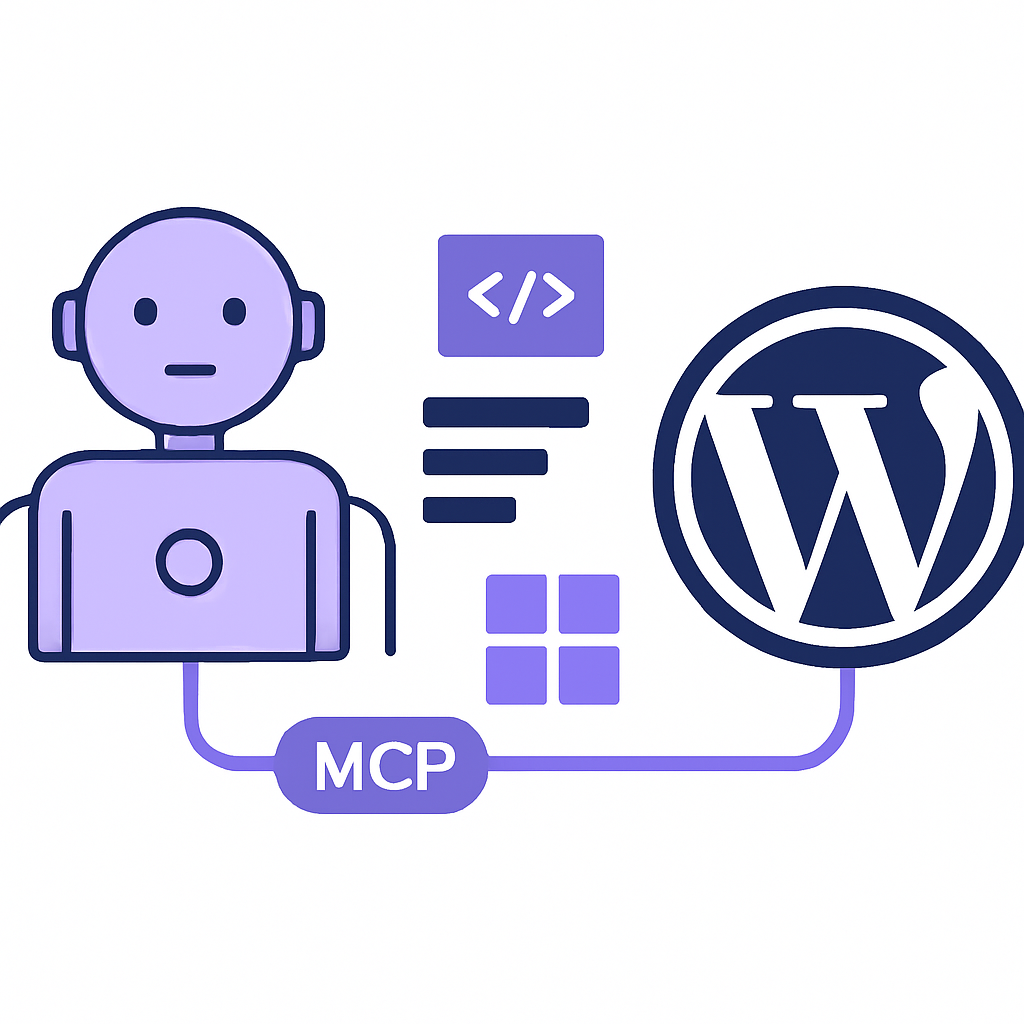 Diagram showing Claude AI connected to WordPress via MCP, building pages directly