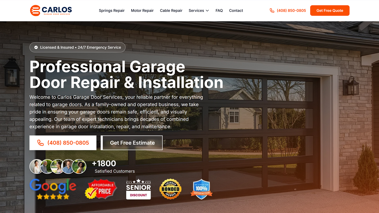 Carlos Garage Door website screenshot