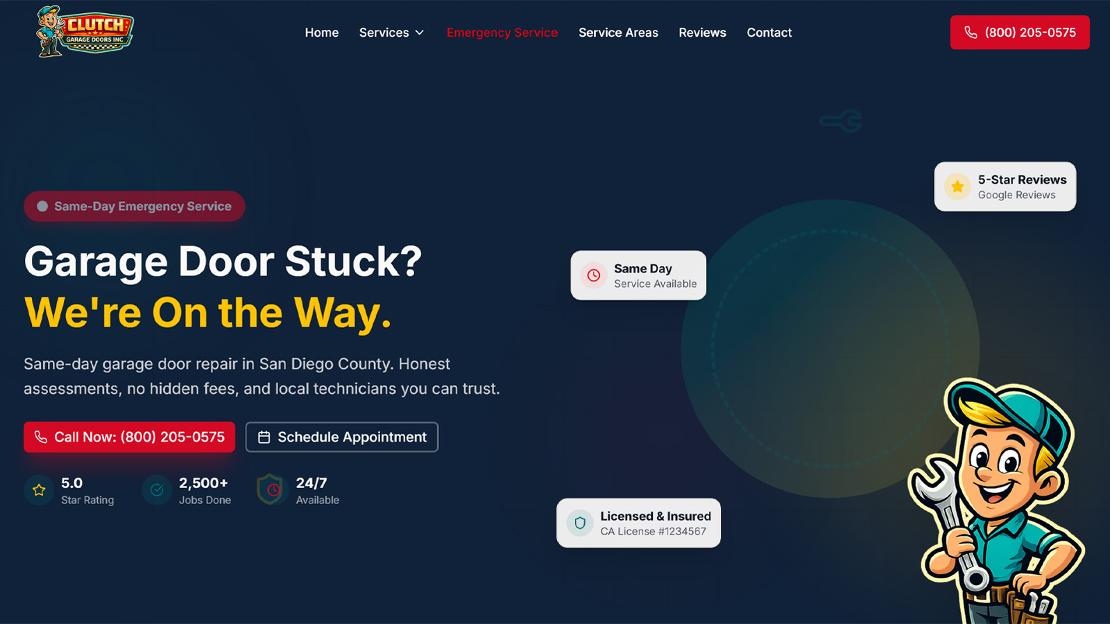 Clutch Garage Door website screenshot