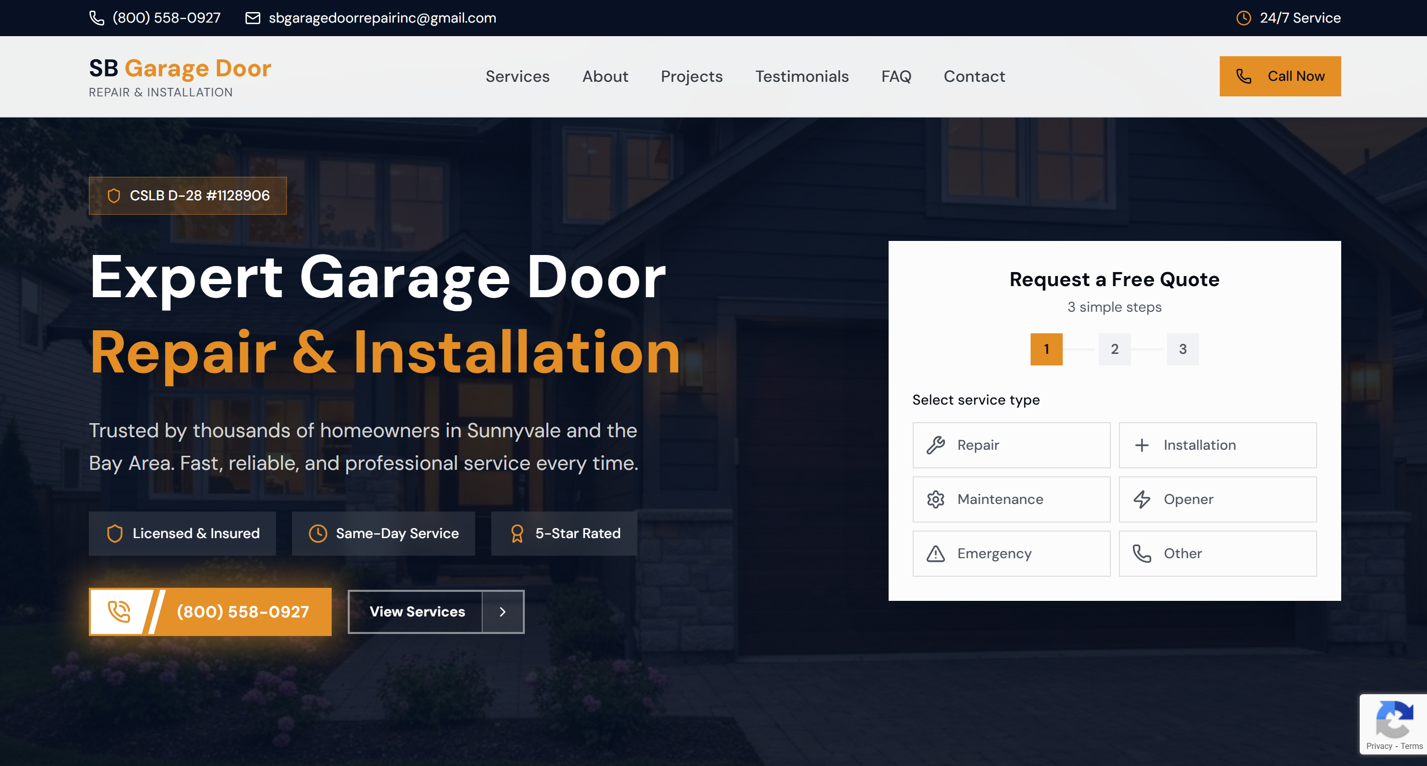 SB Garage Door website screenshot