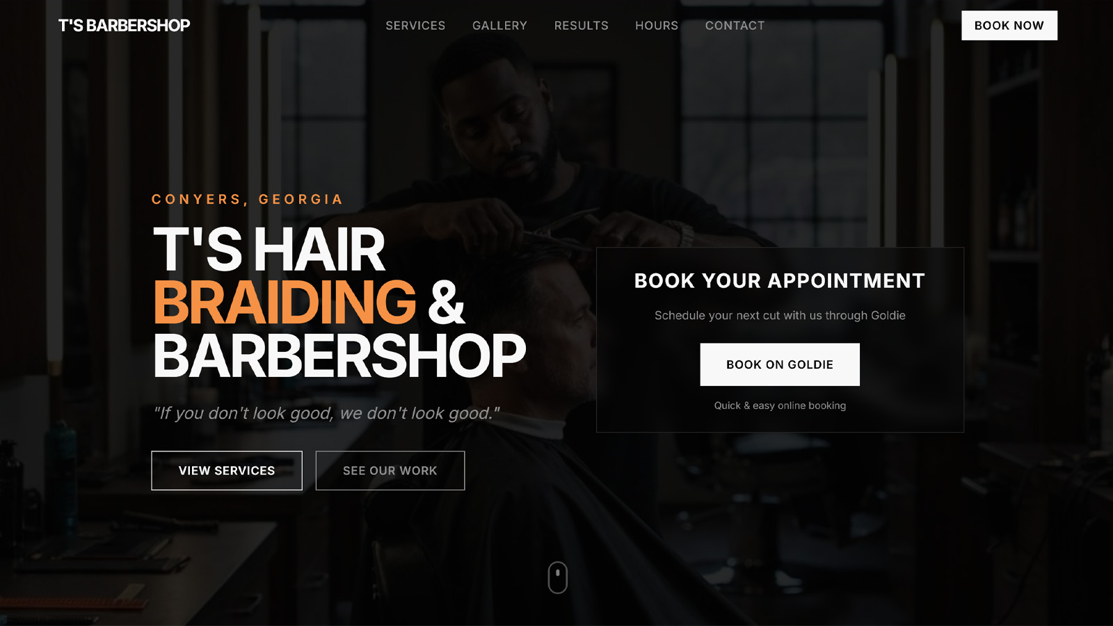 T's Barbershop website screenshot