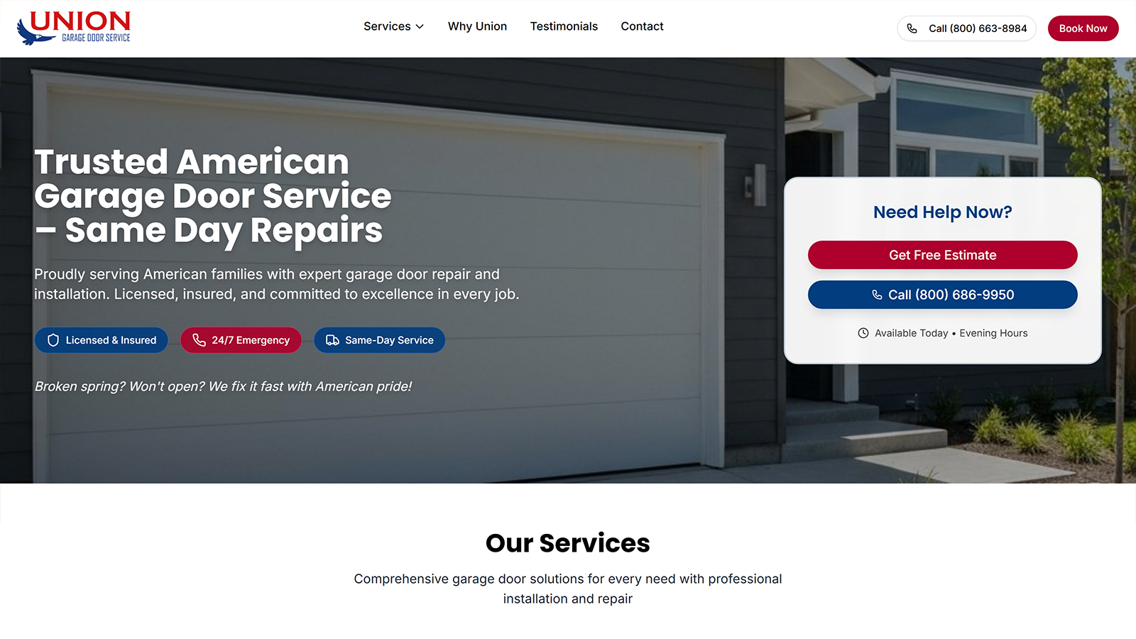 Union Garage Door website screenshot